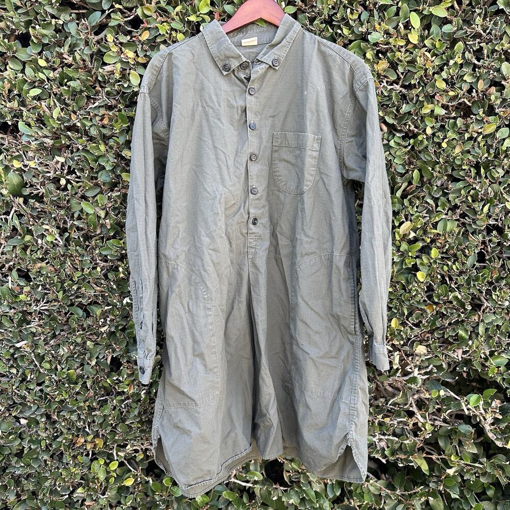RTH Popover Tunic Shirt Mens 1 Olive Green Long Sleeve Button Up Pockets Utility